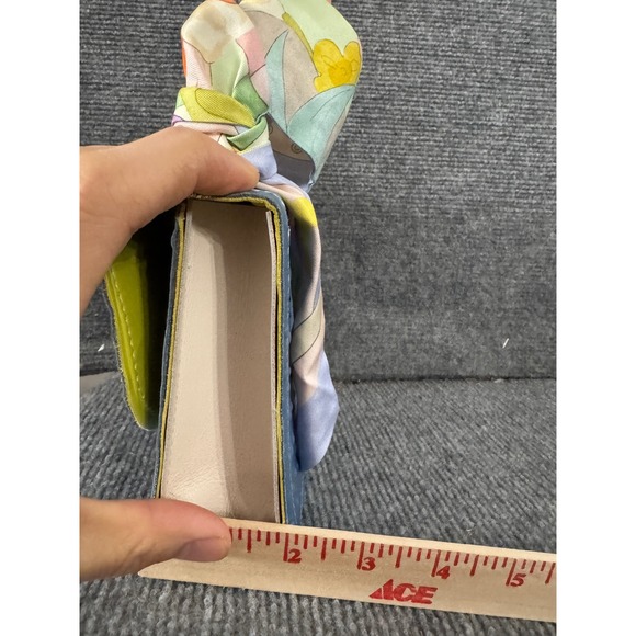 Alice Yardley Blue Ostrich Embossed Leather Top Handle Bag with Scarf Accent - Picture 11 of 11